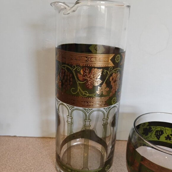 Cera Glass Vintage Golden Grapes Cocktail Pitcher and 4 Tumblers Set, Very Rare - Picture 4 of 5